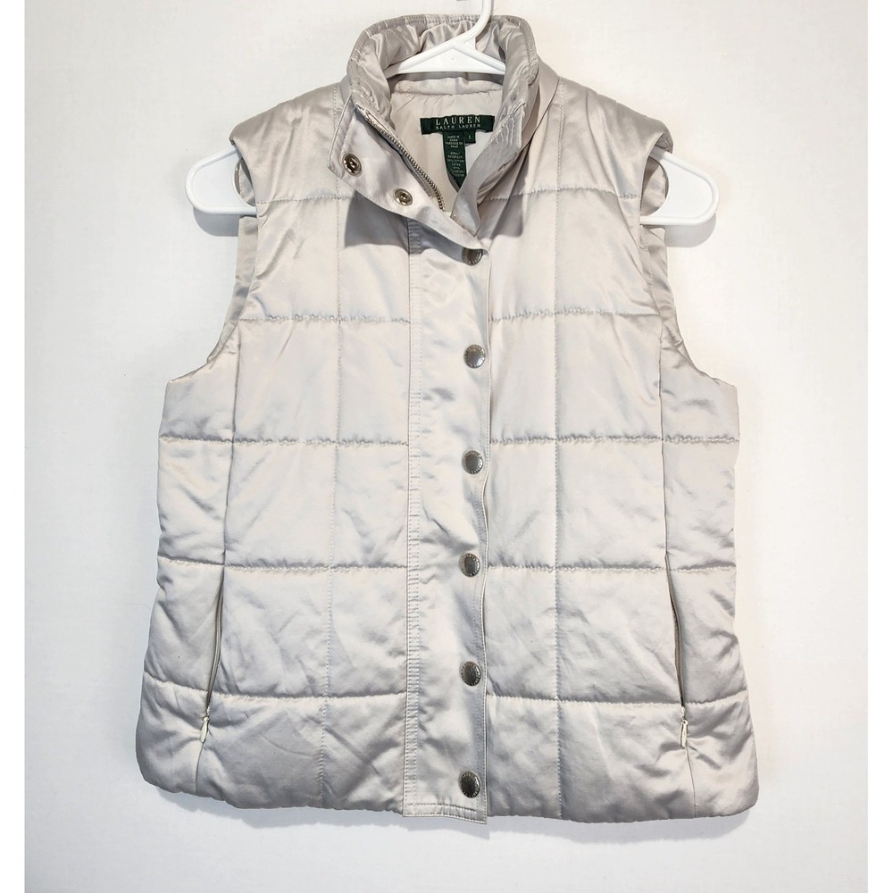 Lauren Ralph Lauren Women's Elegant Cozy Puffer Vest Metallic Silver Size S